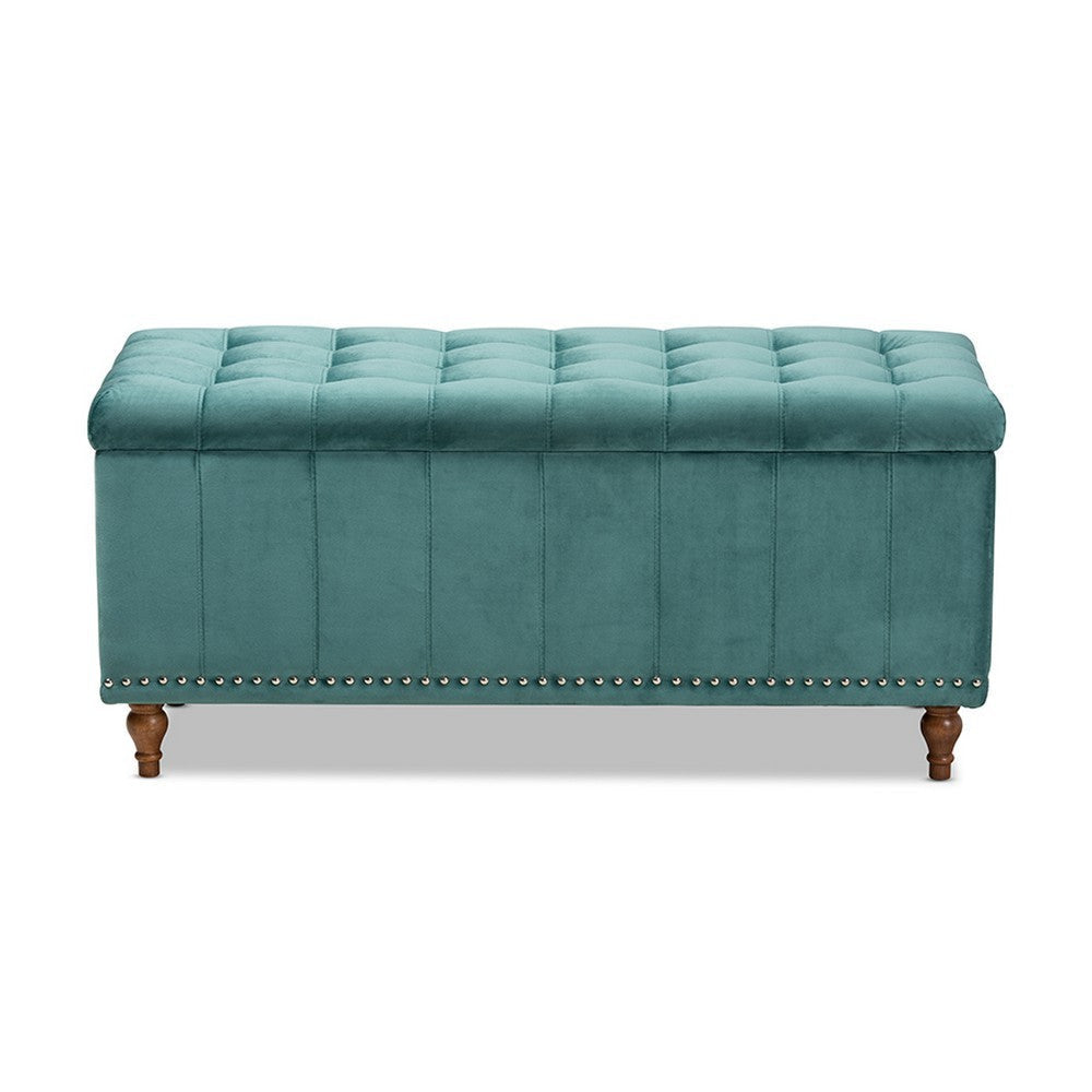 Baxton Studio Kaylee Modern and Contemporary Teal Blue Velvet Fabric Upholstered Button-Tufted Storage Ottoman Bench