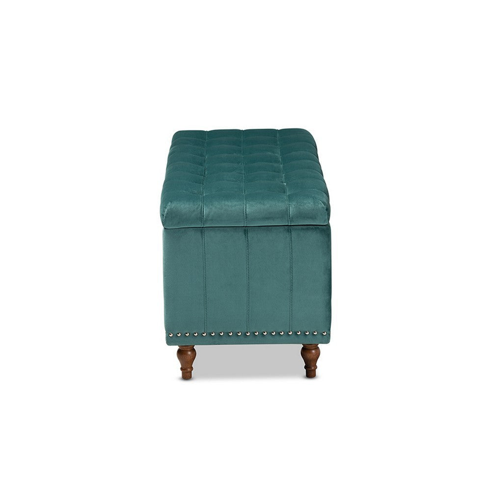 Baxton Studio Kaylee Modern and Contemporary Teal Blue Velvet Fabric Upholstered Button-Tufted Storage Ottoman Bench