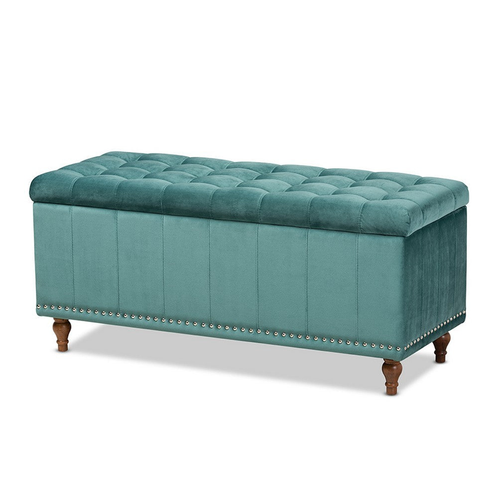 Baxton Studio Kaylee Modern and Contemporary Teal Blue Velvet Fabric Upholstered Button-Tufted Storage Ottoman Bench