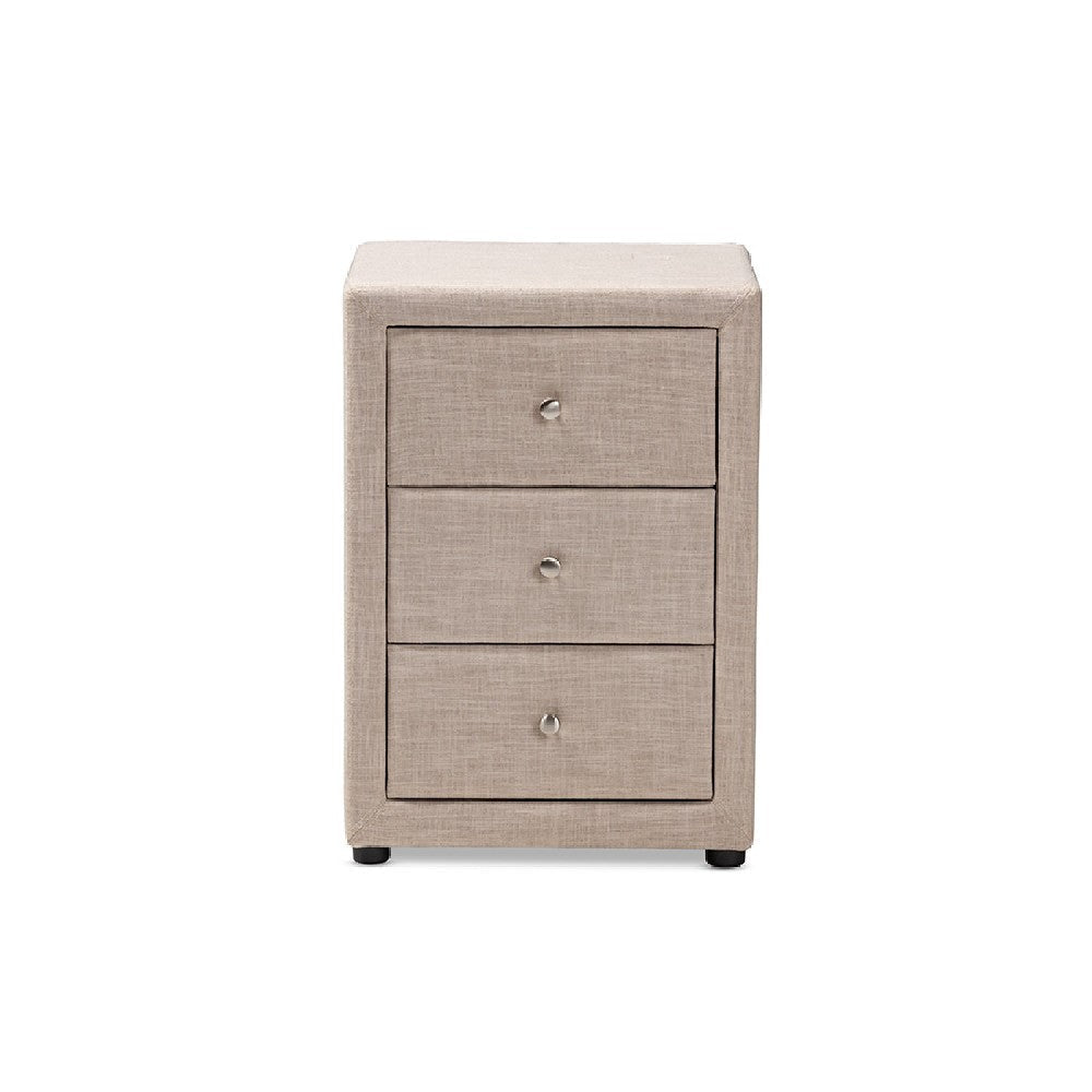 Baxton Studio Tessa Modern and Contemporary Beige Fabric Upholstered 3-Drawer Nightstand