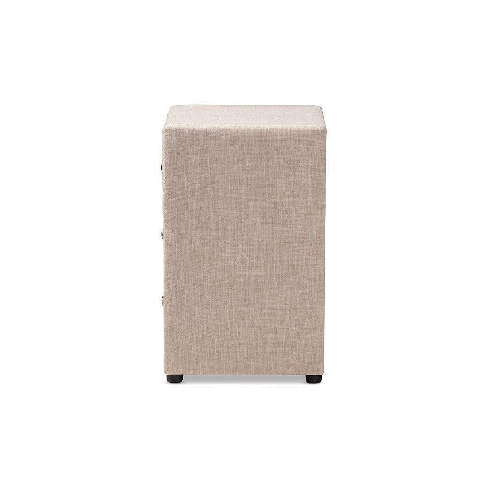 Baxton Studio Tessa Modern and Contemporary Beige Fabric Upholstered 3-Drawer Nightstand