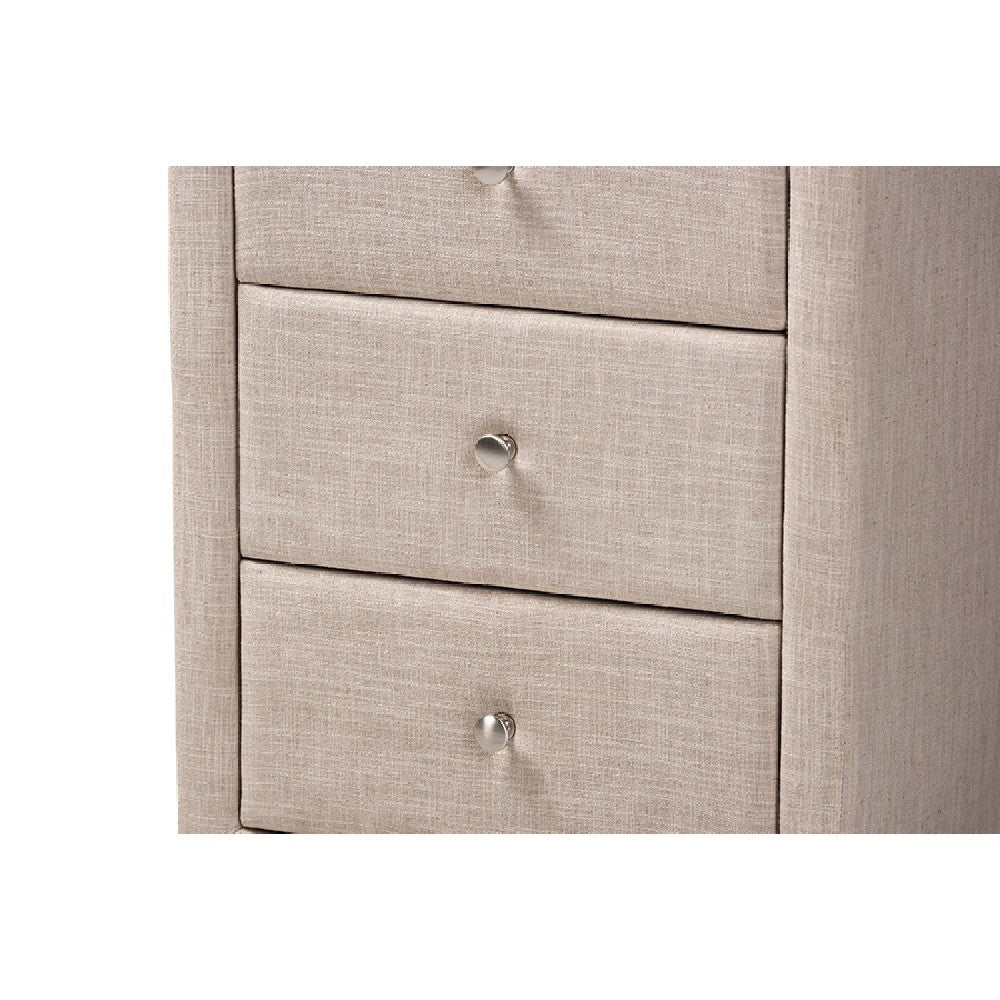 Baxton Studio Tessa Modern and Contemporary Beige Fabric Upholstered 3-Drawer Nightstand
