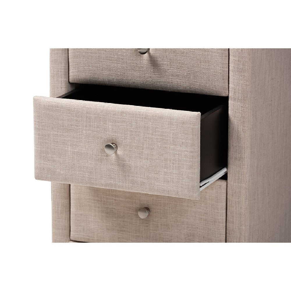 Baxton Studio Tessa Modern and Contemporary Beige Fabric Upholstered 3-Drawer Nightstand