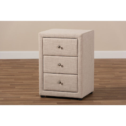 Baxton Studio Tessa Modern and Contemporary Beige Fabric Upholstered 3-Drawer Nightstand