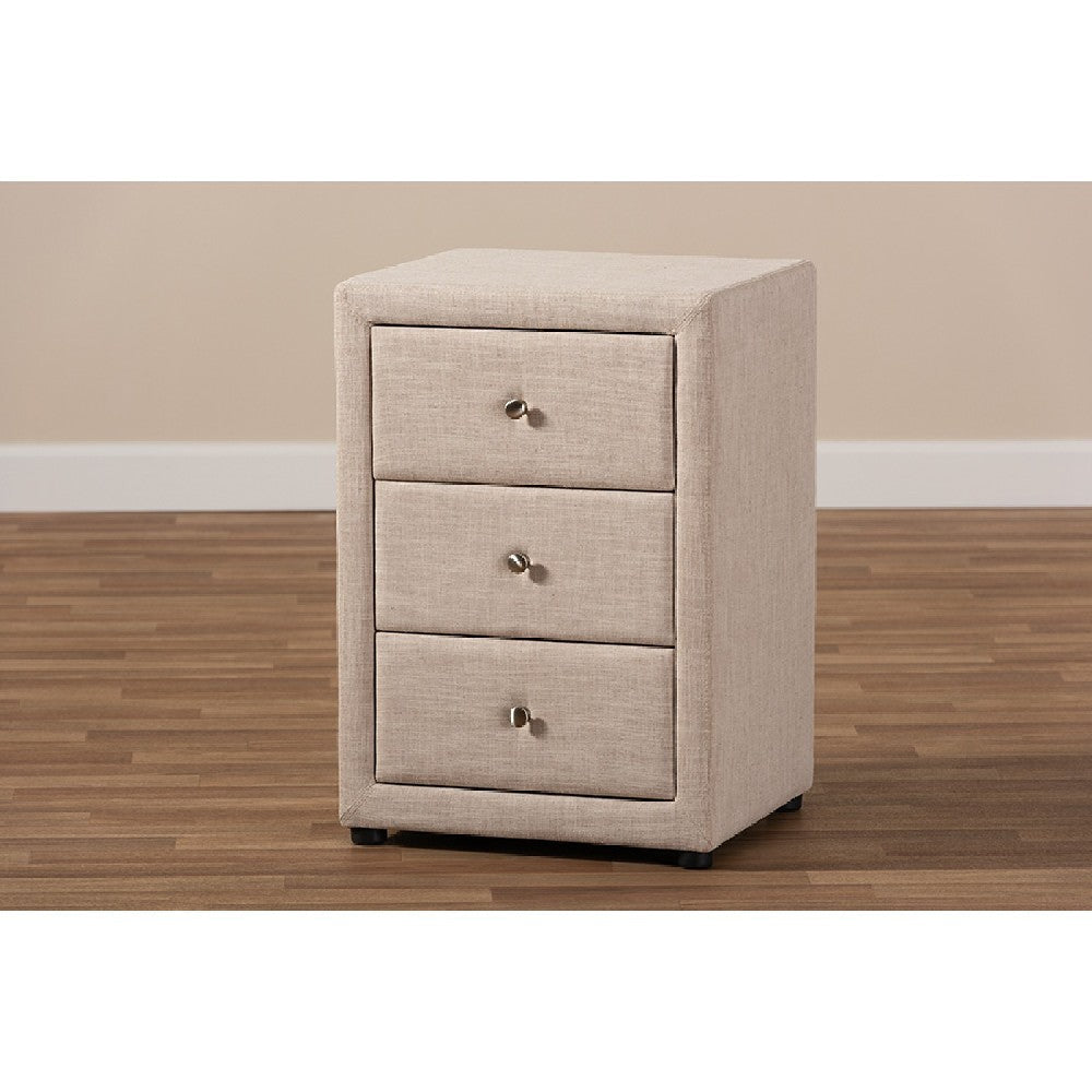 Baxton Studio Tessa Modern and Contemporary Beige Fabric Upholstered 3-Drawer Nightstand
