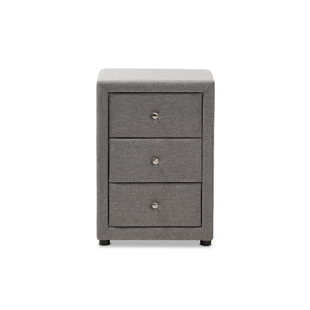 Baxton Studio Tessa Modern and Contemporary Grey Fabric Upholstered 3-Drawer Nightstand