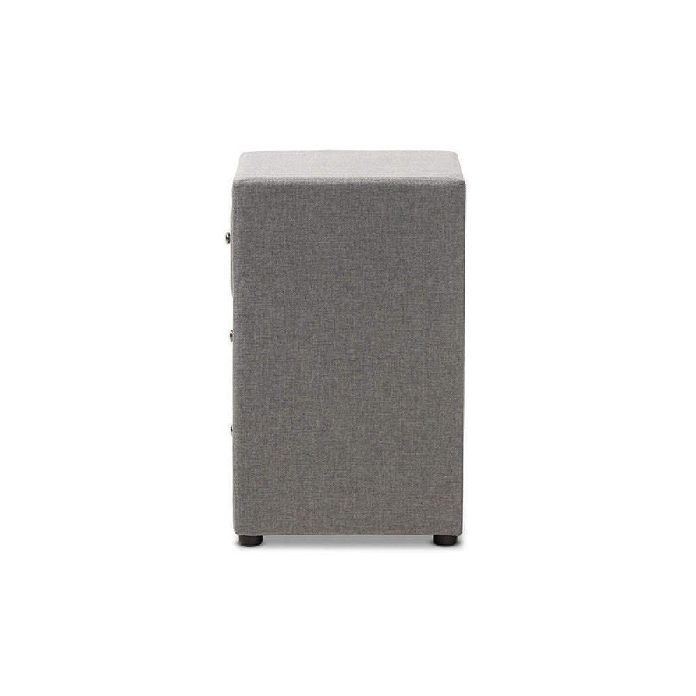 Baxton Studio Tessa Modern and Contemporary Grey Fabric Upholstered 3-Drawer Nightstand