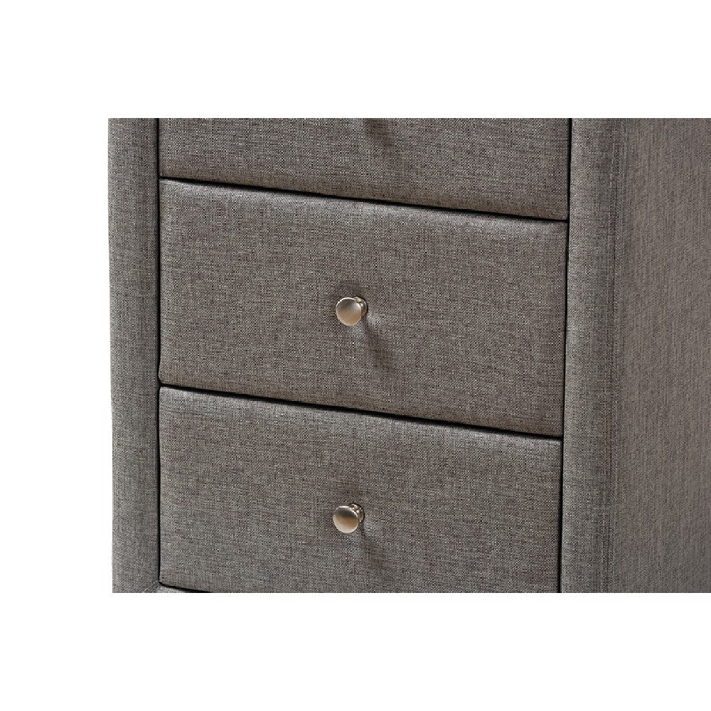 Baxton Studio Tessa Modern and Contemporary Grey Fabric Upholstered 3-Drawer Nightstand