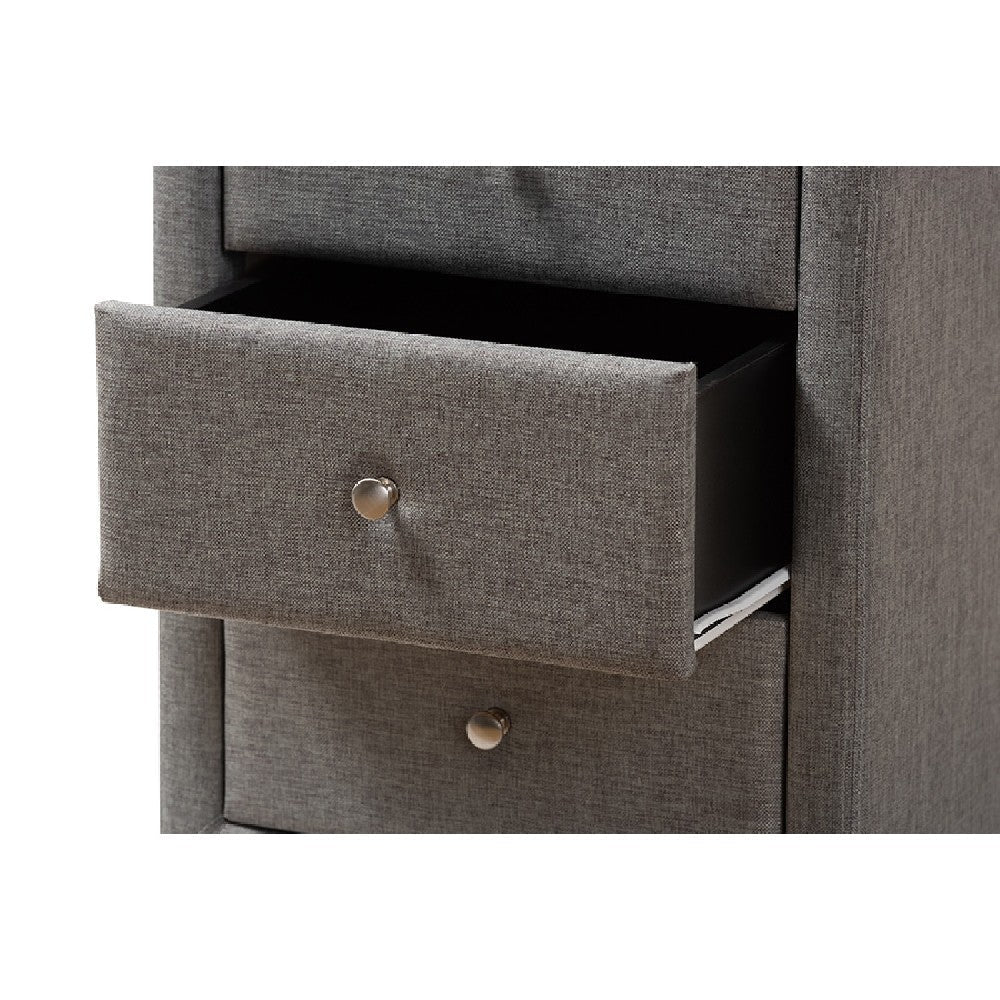 Baxton Studio Tessa Modern and Contemporary Grey Fabric Upholstered 3-Drawer Nightstand