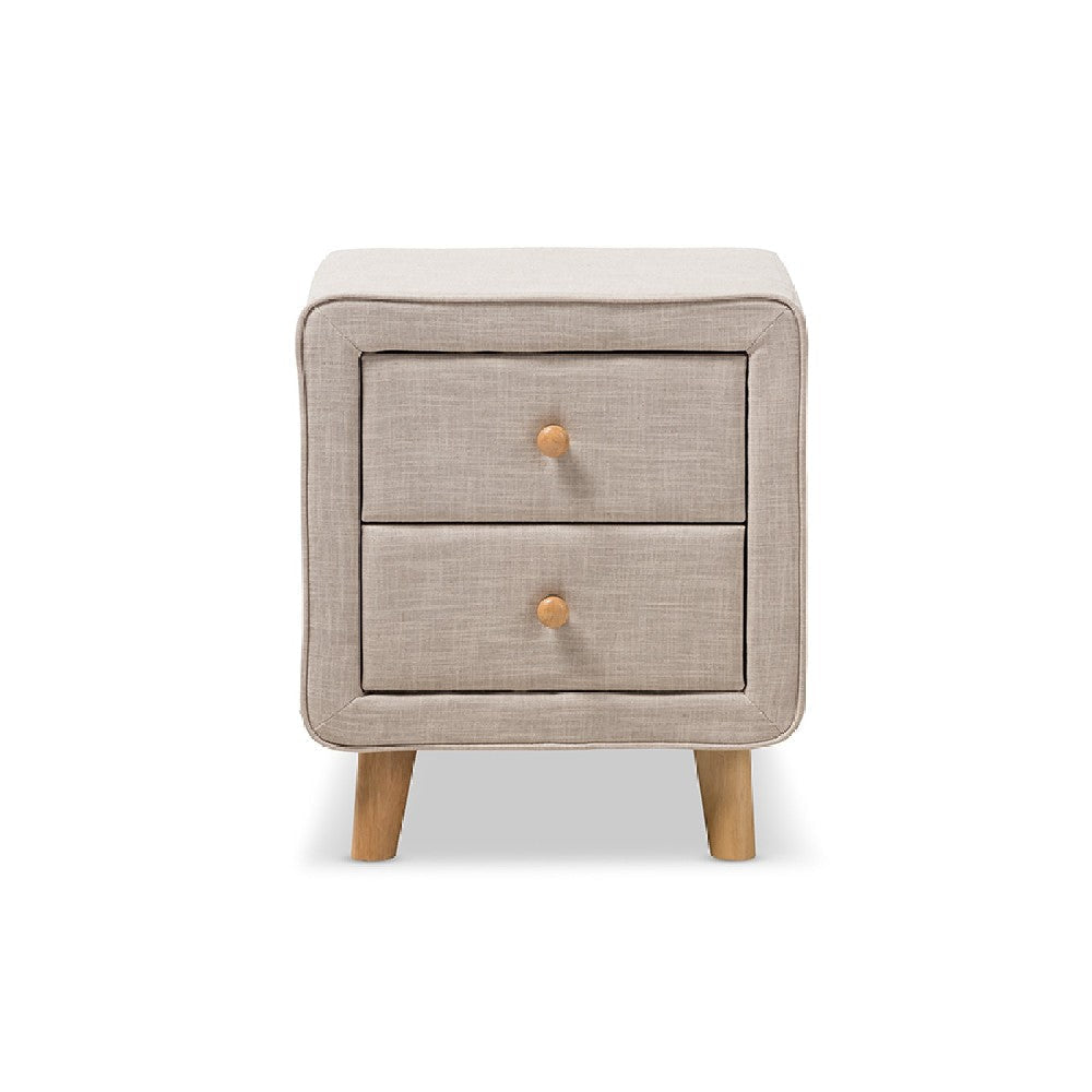Baxton Studio Jonesy Mid-Century Beige Linen Upholstered 2-Drawer Nightstand WHI-BBT3140-Beige-NS-XD02