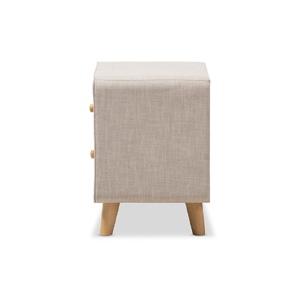Baxton Studio Jonesy Mid-Century Beige Linen Upholstered 2-Drawer Nightstand WHI-BBT3140-Beige-NS-XD02