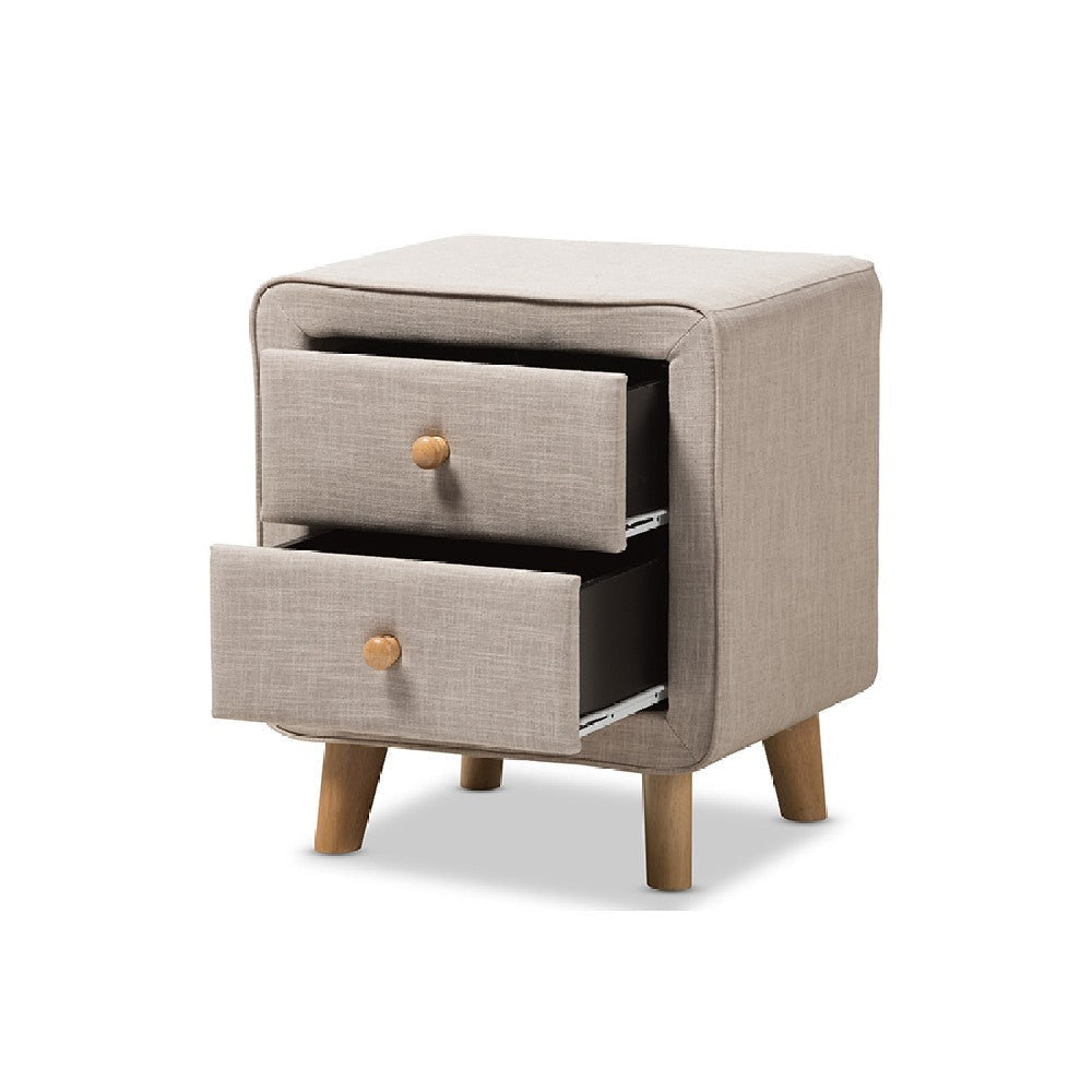 Baxton Studio Jonesy Mid-Century Beige Linen Upholstered 2-Drawer Nightstand WHI-BBT3140-Beige-NS-XD02