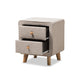 Baxton Studio Jonesy Mid-Century Beige Linen Upholstered 2-Drawer Nightstand WHI-BBT3140-Beige-NS-XD02