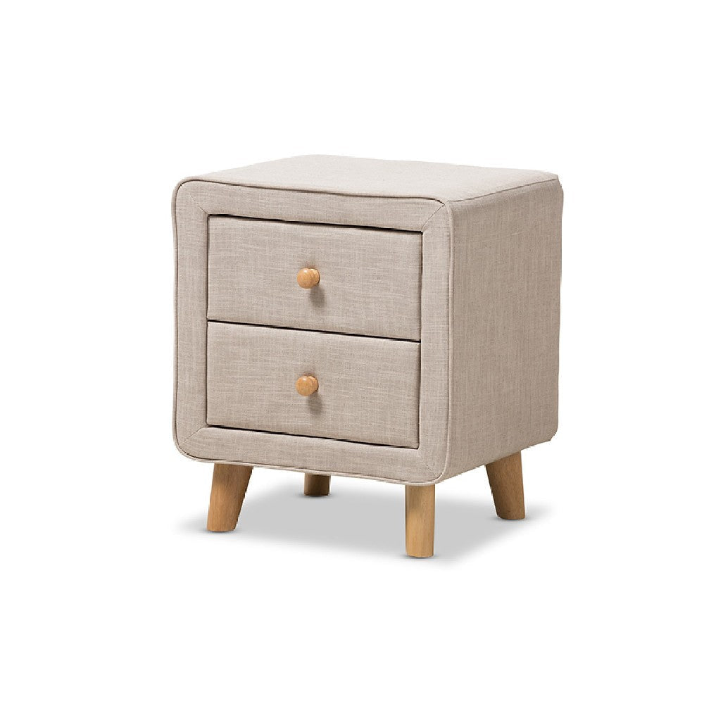 Baxton Studio Jonesy Mid-Century Beige Linen Upholstered 2-Drawer Nightstand WHI-BBT3140-Beige-NS-XD02