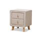 Baxton Studio Jonesy Mid-Century Beige Linen Upholstered 2-Drawer Nightstand WHI-BBT3140-Beige-NS-XD02