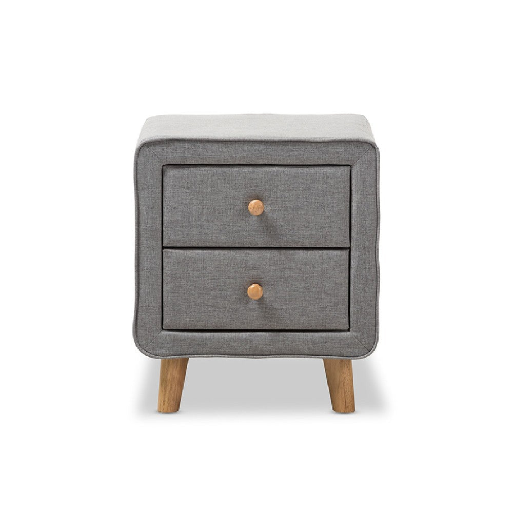 Baxton Studio Jonesy Mid-Century Grey Fabric Upholstered 2-Drawer Nightstand WHI-BBT3140-Grey-NS-800F