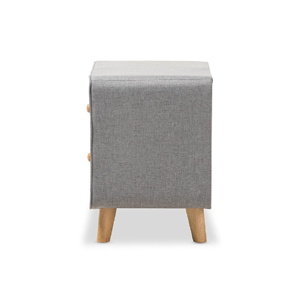 Baxton Studio Jonesy Mid-Century Grey Fabric Upholstered 2-Drawer Nightstand WHI-BBT3140-Grey-NS-800F