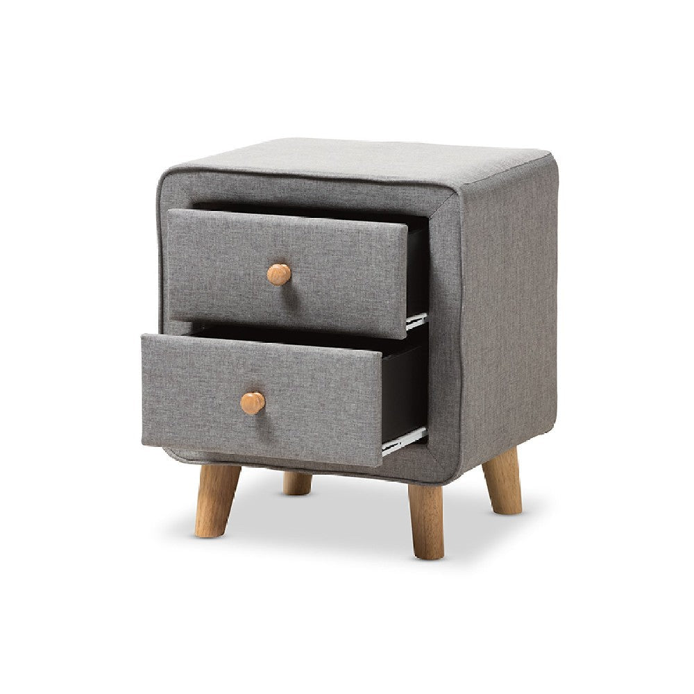 Baxton Studio Jonesy Mid-Century Grey Fabric Upholstered 2-Drawer Nightstand WHI-BBT3140-Grey-NS-800F