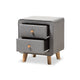 Baxton Studio Jonesy Mid-Century Grey Fabric Upholstered 2-Drawer Nightstand WHI-BBT3140-Grey-NS-800F