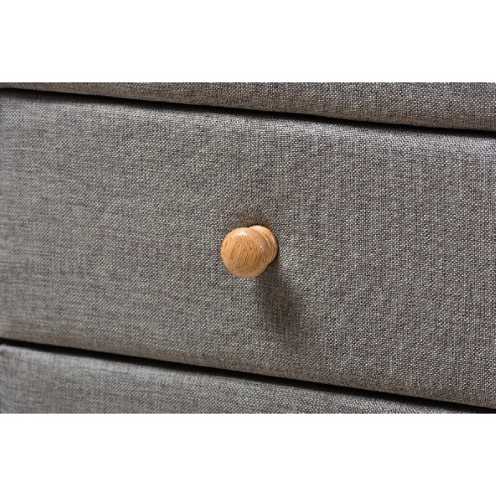 Baxton Studio Jonesy Mid-Century Grey Fabric Upholstered 2-Drawer Nightstand WHI-BBT3140-Grey-NS-800F