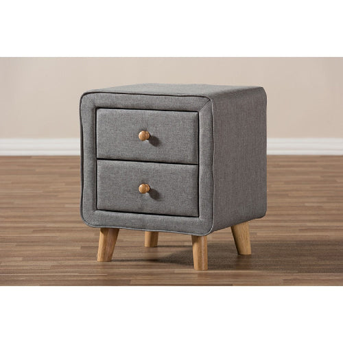 Baxton Studio Jonesy Mid-Century Grey Fabric Upholstered 2-Drawer Nightstand