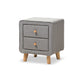 Baxton Studio Jonesy Mid-Century Grey Fabric Upholstered 2-Drawer Nightstand WHI-BBT3140-Grey-NS-800F