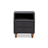 Baxton Studio Claverie Mid-Century Modern Charcoal Fabric Upholstered 2-Drawer Wood Nightstand WHI-BBT3157-Dark-Grey-NS