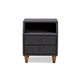 Baxton Studio Claverie Mid-Century Modern Charcoal Fabric Upholstered 2-Drawer Wood Nightstand WHI-BBT3157-Dark-Grey-NS