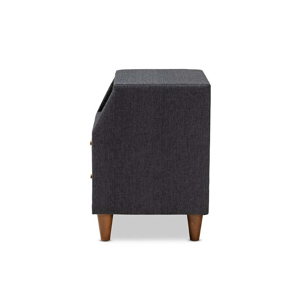 Baxton Studio Claverie Mid-Century Modern Charcoal Fabric Upholstered 2-Drawer Wood Nightstand WHI-BBT3157-Dark-Grey-NS