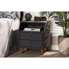Baxton Studio Claverie Mid-Century Modern Charcoal Fabric Upholstered 2-Drawer Wood Nightstand