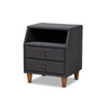 Baxton Studio Claverie Mid-Century Modern Charcoal Fabric Upholstered 2-Drawer Wood Nightstand WHI-BBT3157-Dark-Grey-NS