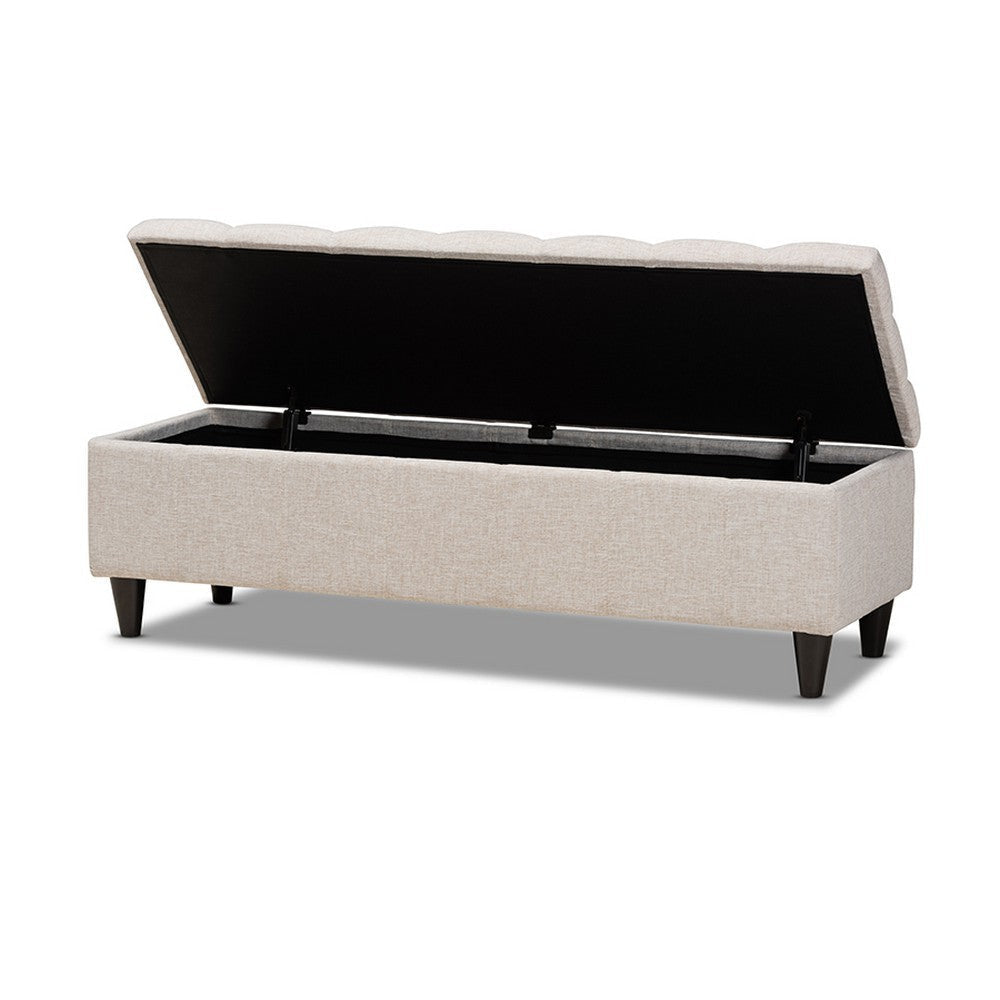 Baxton Studio Brette Mid-Century Modern Light Blue Fabric Upholstered Dark Brown Finished Wood Storage Bench Ottoman