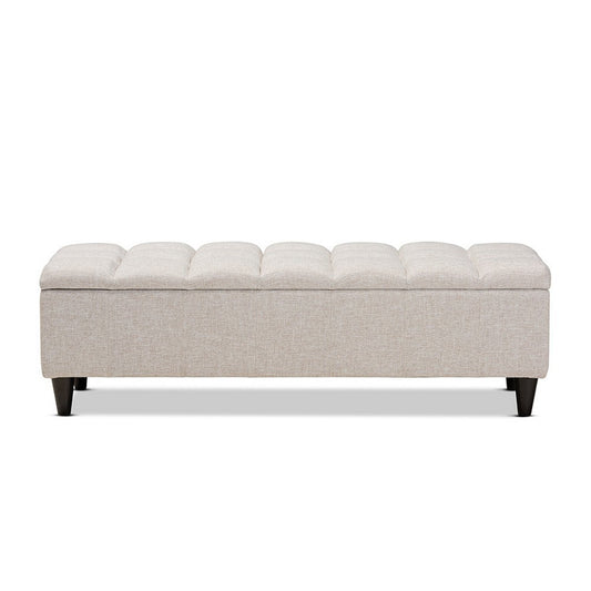 Baxton Studio Brette Mid-Century Modern Light Blue Fabric Upholstered Dark Brown Finished Wood Storage Bench Ottoman