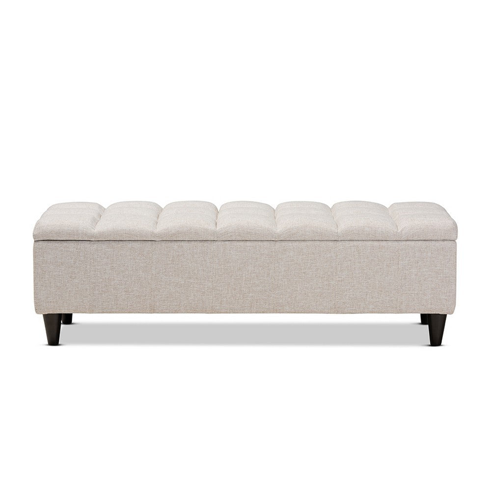 Baxton Studio Brette Mid-Century Modern Light Blue Fabric Upholstered Dark Brown Finished Wood Storage Bench Ottoman
