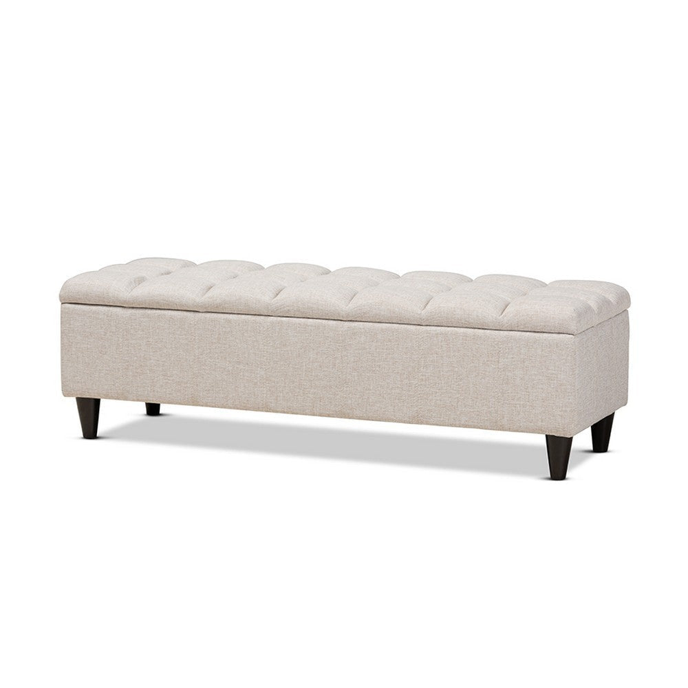 Baxton Studio Brette Mid-Century Modern Light Blue Fabric Upholstered Dark Brown Finished Wood Storage Bench Ottoman