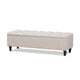 Baxton Studio Brette Mid-Century Modern Light Blue Fabric Upholstered Dark Brown Finished Wood Storage Bench Ottoman