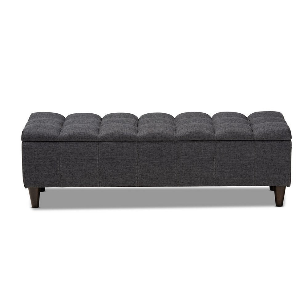 Baxton Studio Brette Mid-Century Modern Charcoal Fabric Upholstered Dark Brown Finished Wood Storage Bench Ottoman