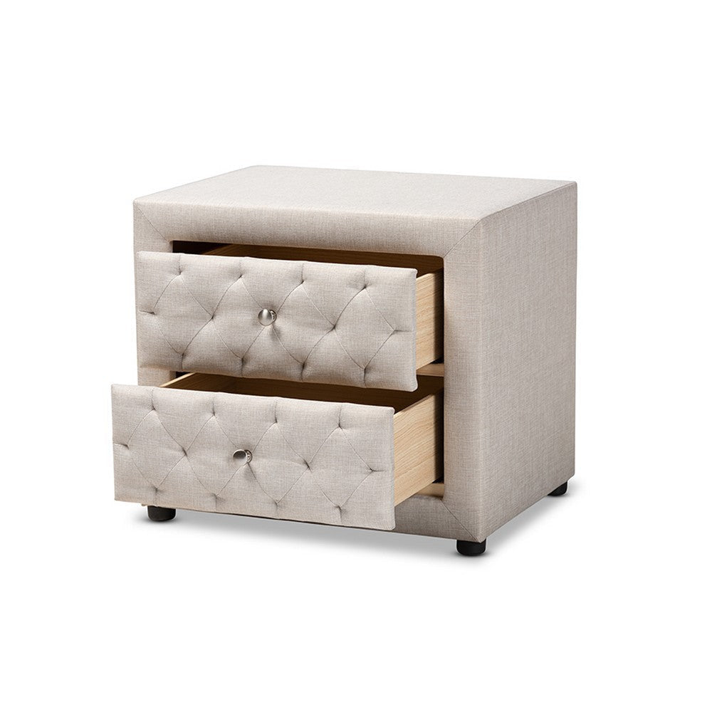 Baxton Studio Lepine Modern and Contemporary Light Beige Fabric Upholstered 2-Drawer Wood Nightstand WHI-BBT3164-Light-Beige-NS
