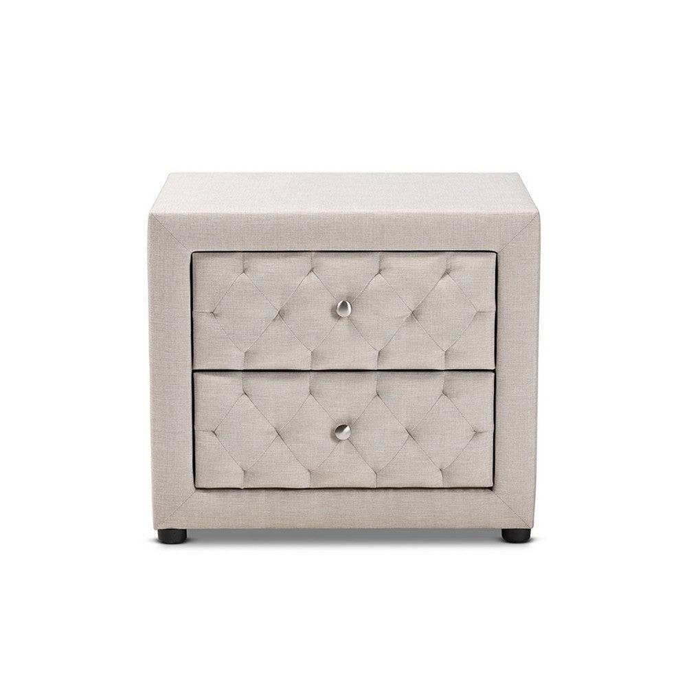 Baxton Studio Lepine Modern and Contemporary Light Beige Fabric Upholstered 2-Drawer Wood Nightstand WHI-BBT3164-Light-Beige-NS