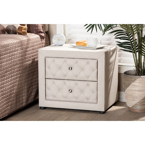 Baxton Studio Lepine Modern and Contemporary Light Beige Fabric Upholstered 2-Drawer Wood Nightstand