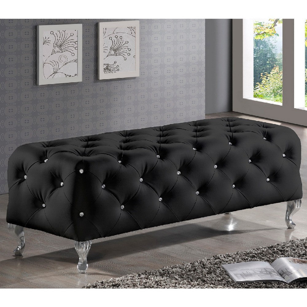 Baxton Studio Stella Crystal Tufted Black Leather Modern Bench