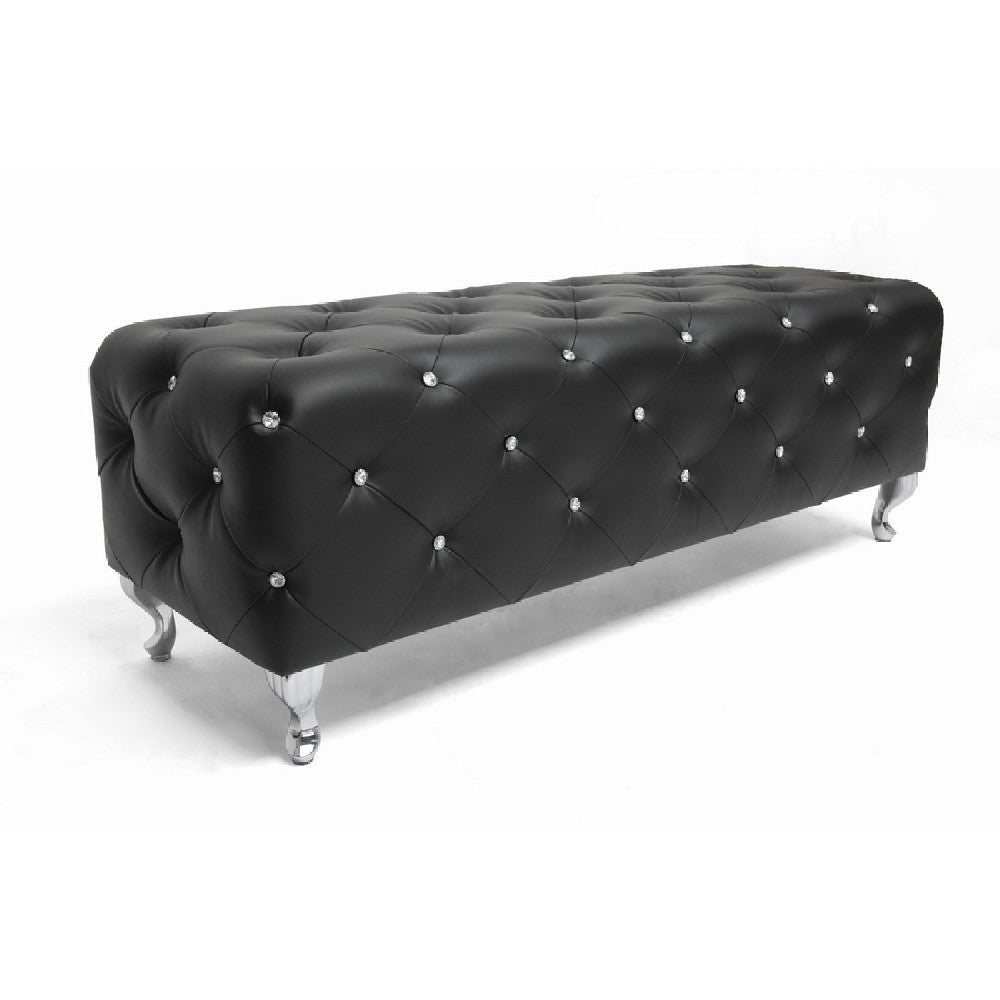Baxton Studio Stella Crystal Tufted Black Leather Modern Bench