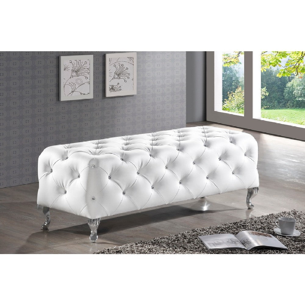 Baxton Studio Stella Crystal Tufted White Leather Modern Bench