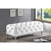 Baxton Studio Stella Crystal Tufted White Leather Modern Bench