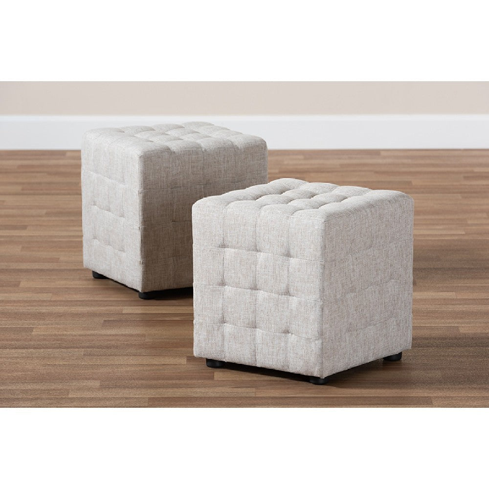 Baxton Studio Elladio Modern and Contemporary Beige Fabric Upholstered Tufted Cube Ottoman Set of 2
