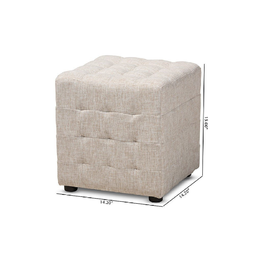Baxton Studio Elladio Modern and Contemporary Beige Fabric Upholstered Tufted Cube Ottoman Set of 2