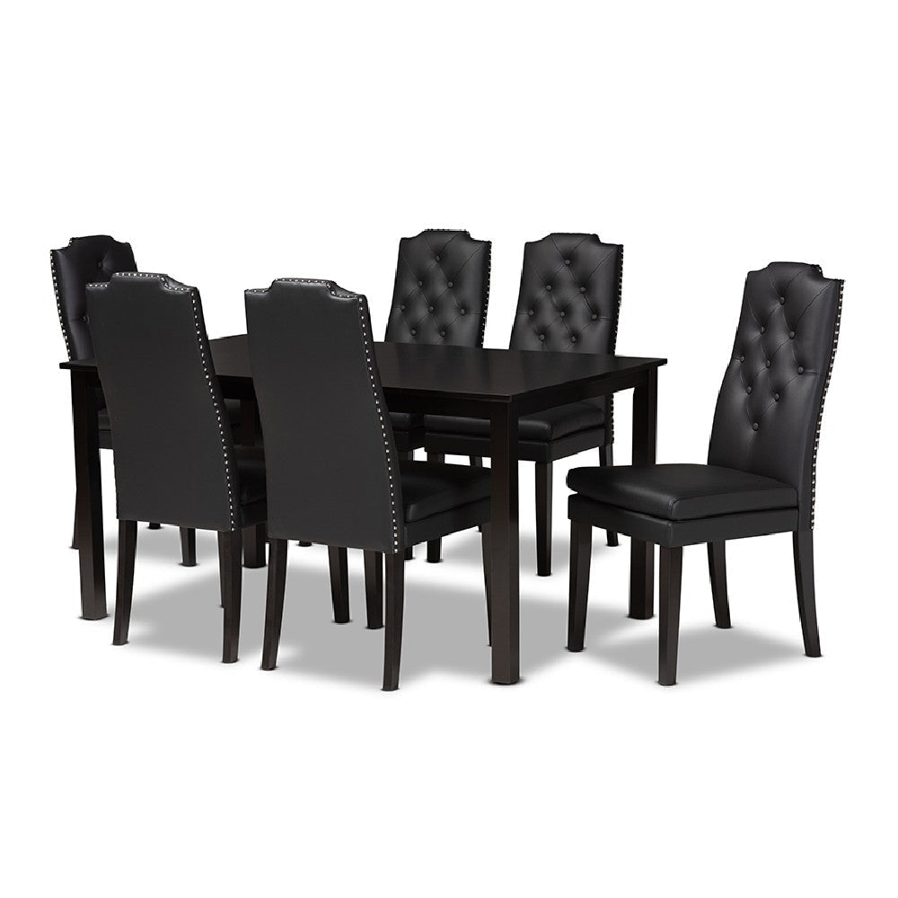 Baxton Studio Dylin Modern and Contemporary Black Faux Leather Upholstered and Dark Brown Finished Wood 7-Piece Dining Set