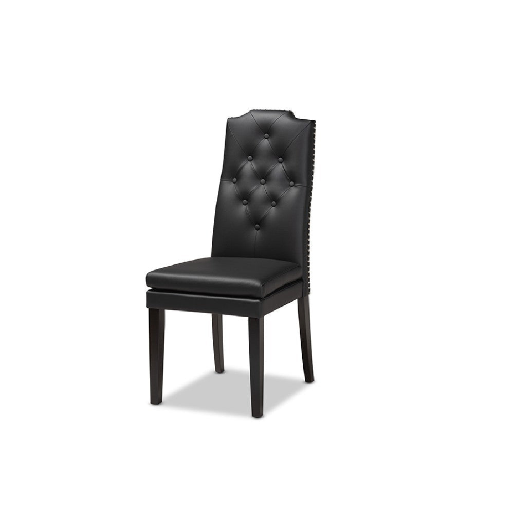 Baxton Studio Dylin Modern and Contemporary Black Faux Leather Upholstered and Dark Brown Finished Wood 7-Piece Dining Set