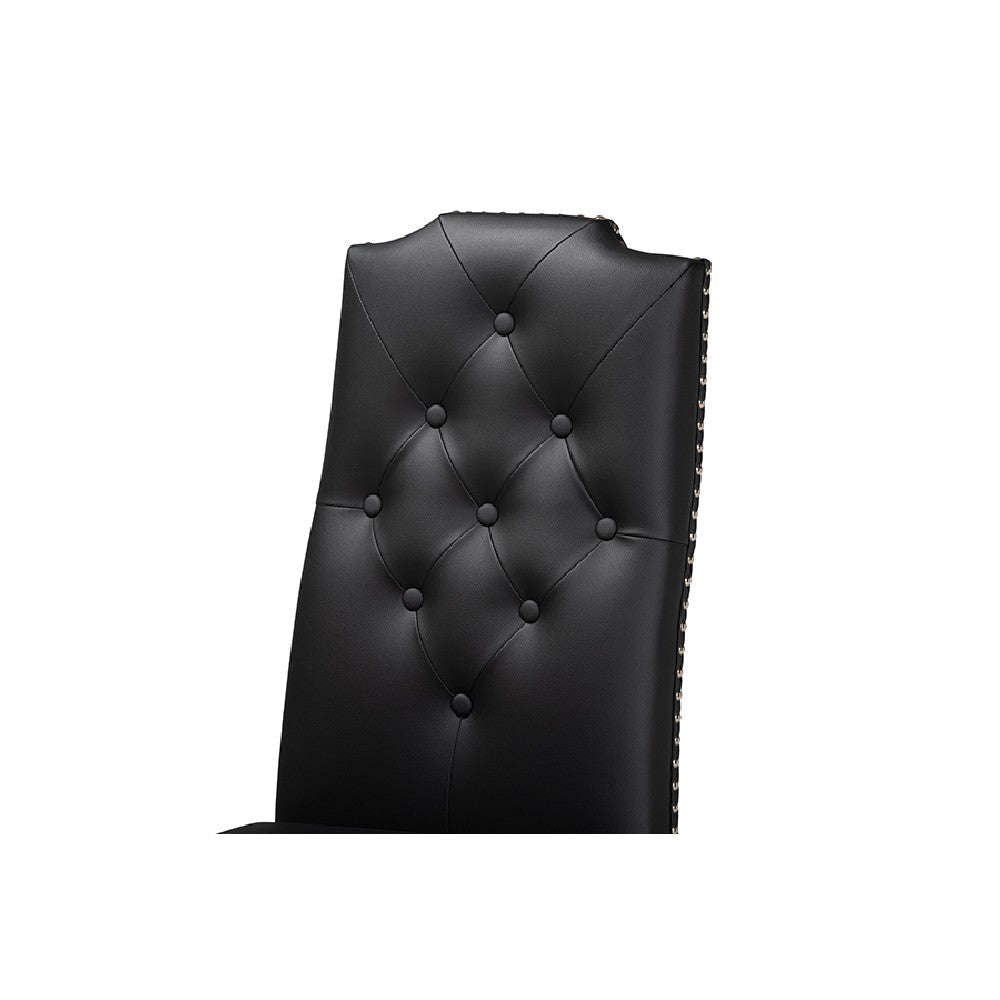 Baxton Studio Dylin Modern and Contemporary Black Faux Leather Upholstered and Dark Brown Finished Wood 7-Piece Dining Set