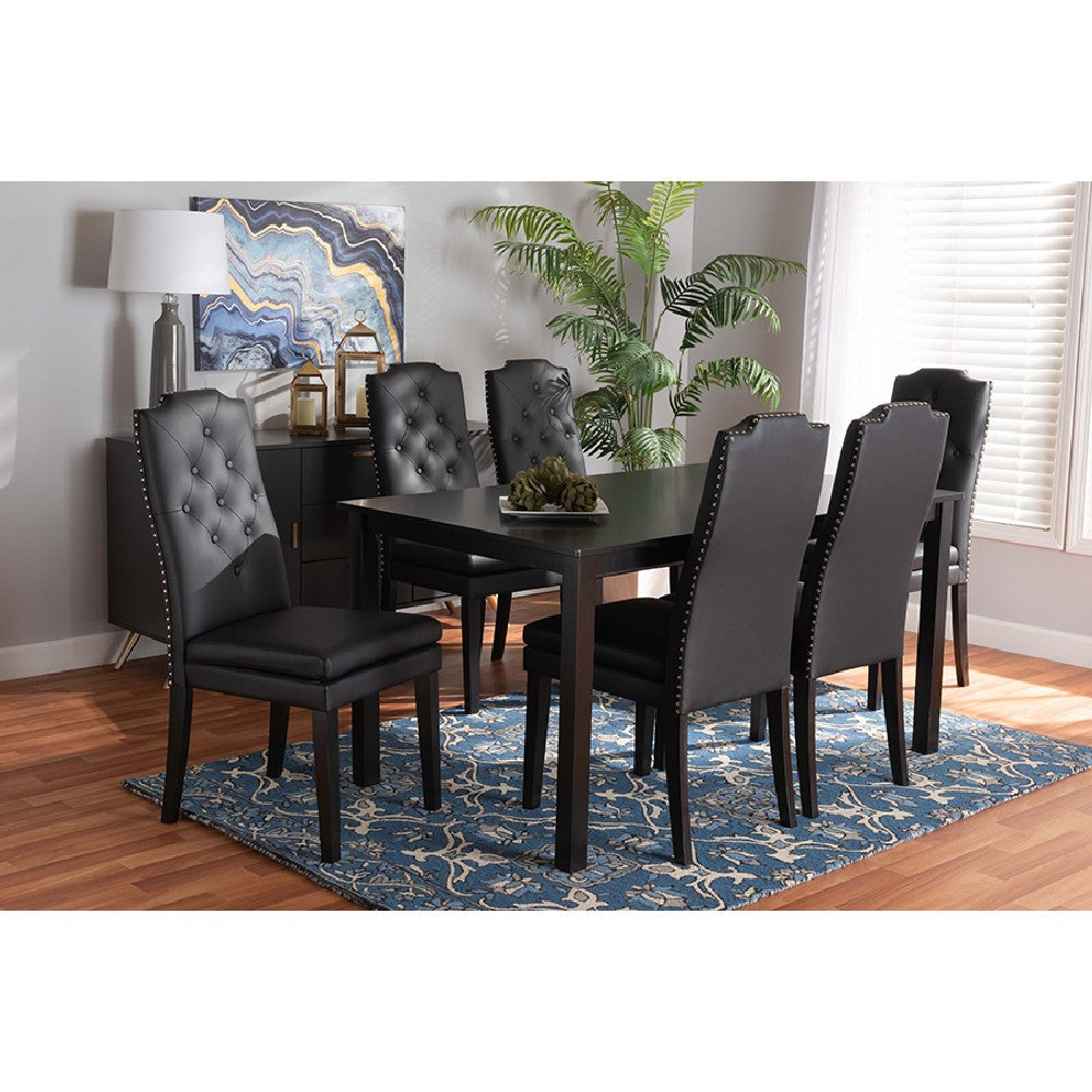 Baxton Studio Dylin Modern and Contemporary Black Faux Leather Upholstered and Dark Brown Finished Wood 7-Piece Dining Set